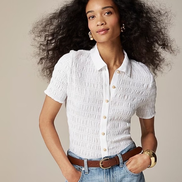 J crew Smocked button-up shirt in cotton-blend voile - Picture 1 of 4